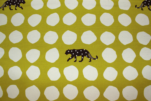 Preview: Kokka Echino Cotton Sailcloth Heavyweight Canvas Panther grüngelb/natur (10 cm)